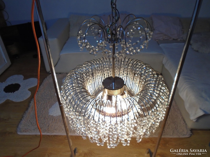 Beautiful glittering old round metal crystal chandelier in flawless perfect condition