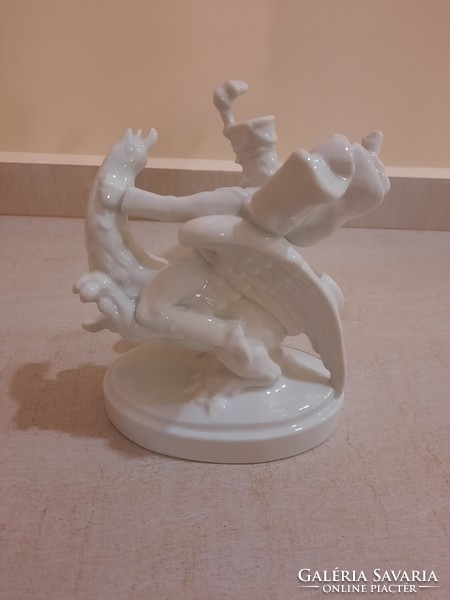 White Herend porcelain figure of John the Knight on the griffin bird