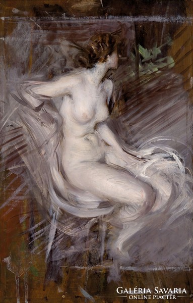 Giovanni boldini - nude sitting on a chair - reprint