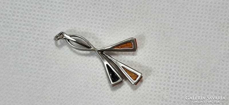 Vintage silver plated amber stone pendant