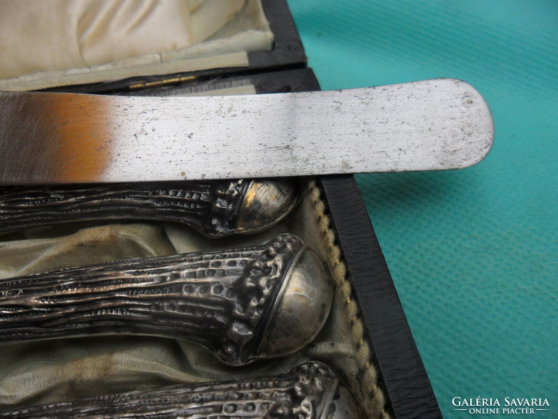 Antique silver antler handle knife set in original box
