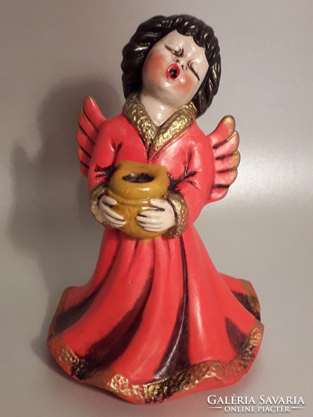 Bozner thun ceramic angel candlestick painted red gold