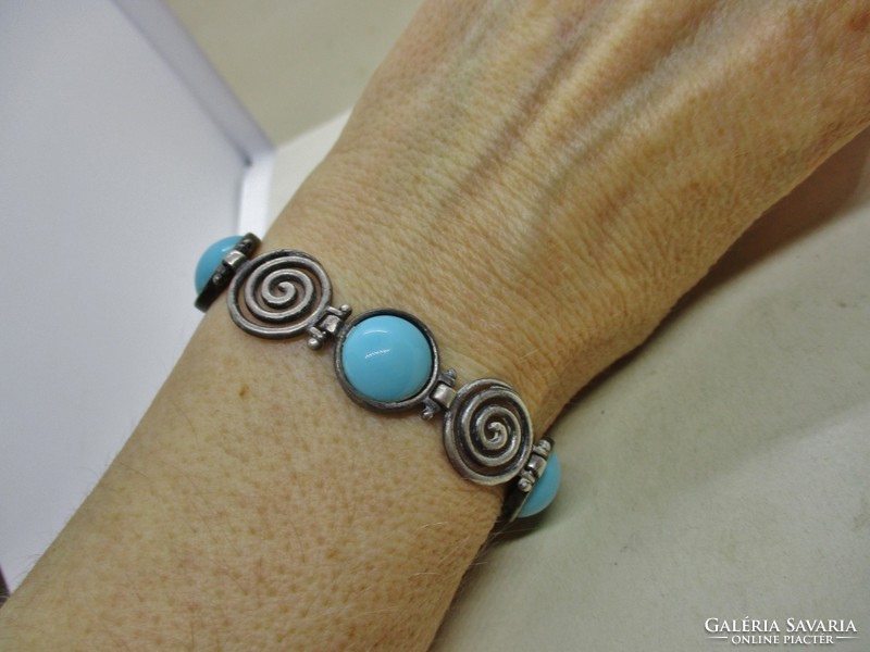 Beautiful antique silver bracelet with turquoise porcelain stones