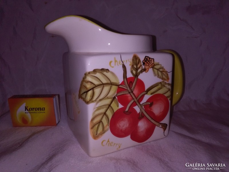 Cherry patterned ceramic jug with spout