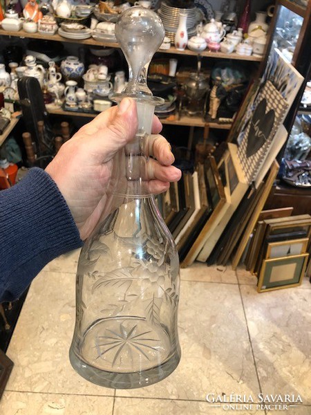 Liter, old wine bottle with grape pattern, 30 cm high.