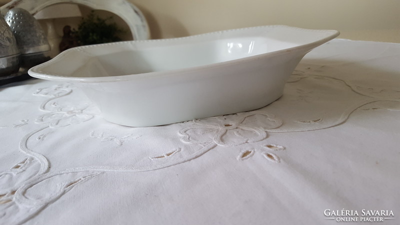 Octagonal white serving bowl with garnish
