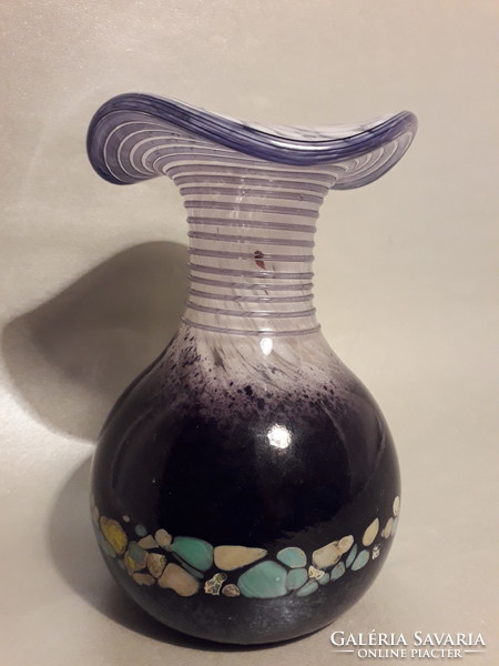 Üveg váza fodros szájú vastag üveg kézműves jelzetlen EISCH