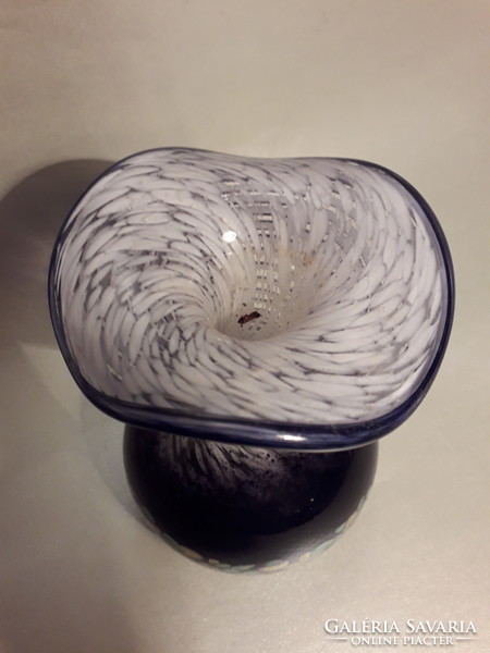Üveg váza fodros szájú vastag üveg kézműves jelzetlen EISCH