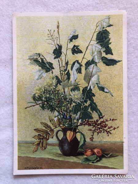 Régi postatiszta Virágos képeslap - H. Muntwyler alkotása