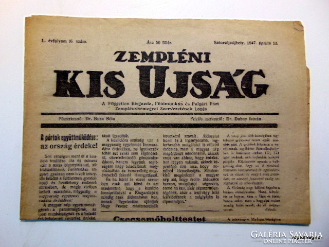 April 13, 1947 / small newspaper in Zemplén / birthday !? Origin newspaper! No. 22237