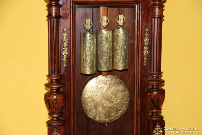 Old German quarter-clock copper-clad wall clock 128 cm