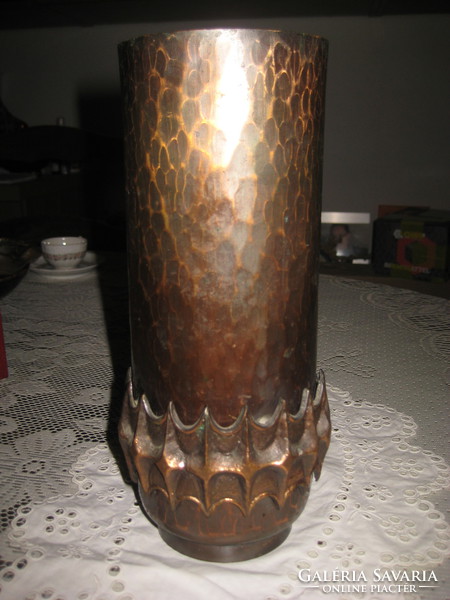 Retro, applied art goldsmith work, juried, modern vase, red copper, 22.5 cm