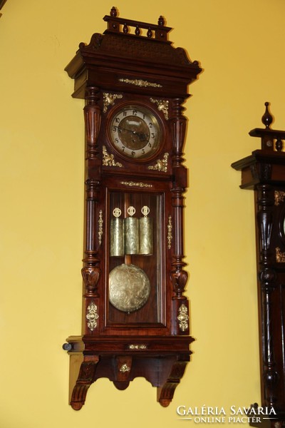 Old German quarter-clock copper-clad wall clock 128 cm