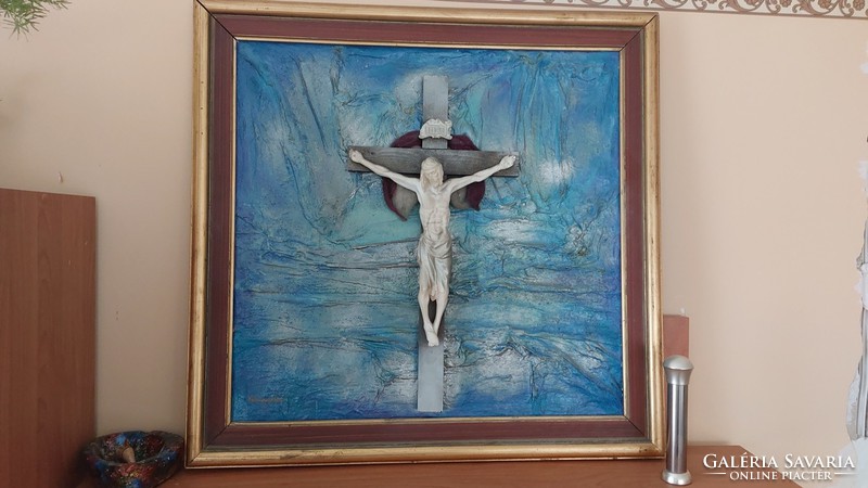 Katona Bálint Korpusz 2 festmény + kompozíció 71x72 cm kerrettel