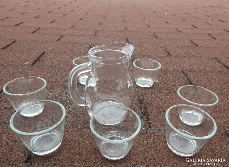 Régi üveg italkészlet - félliteres kancsó + 7 pohár