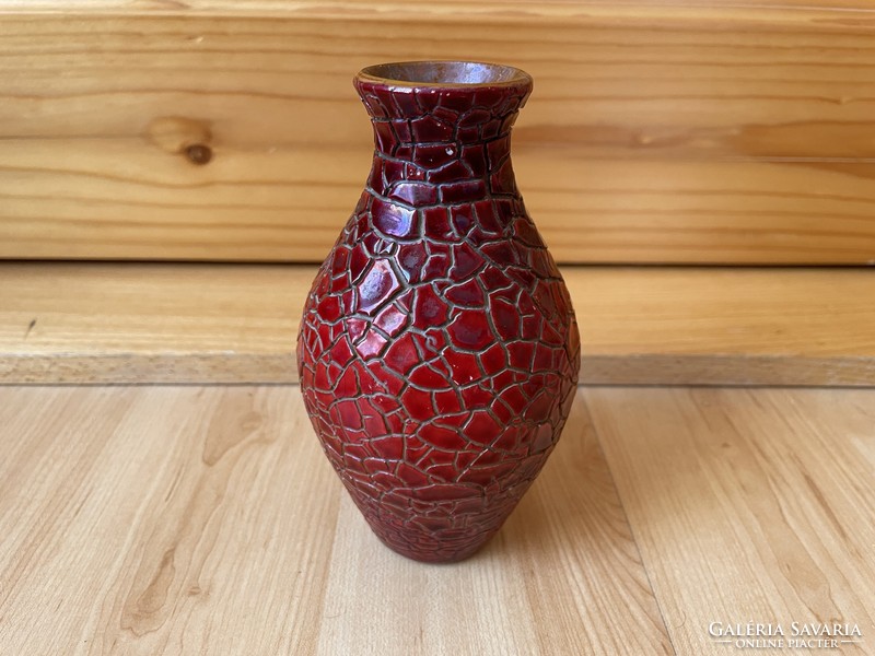 Zsolnay ox-blood glazed cracked glazed eosin vase with shield seal modern retro