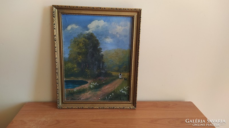(K) atmospheric landscape, life portrait painting with Debrecen signature, 30x37 cm frame
