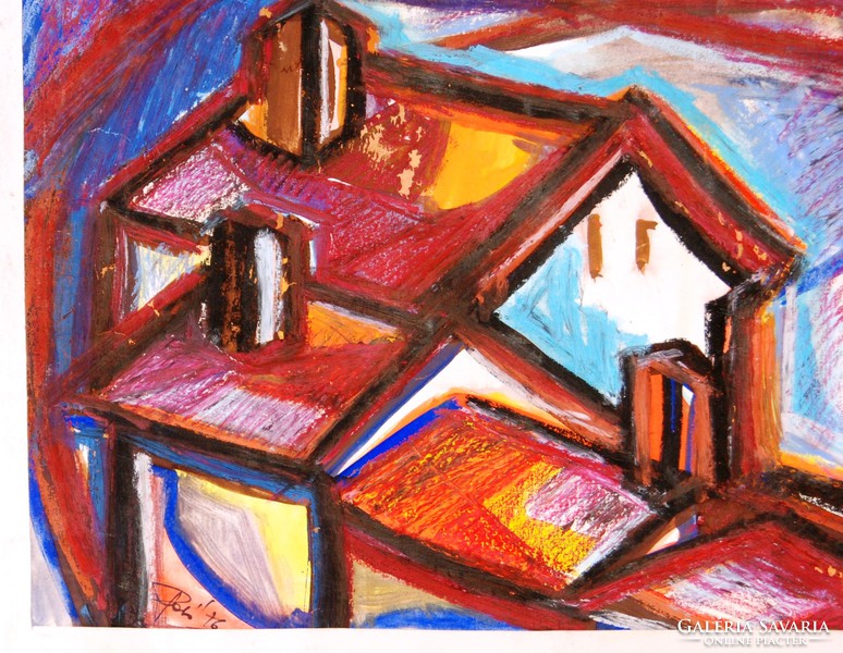 Szabó: Ház a dombok között, 1976 - egyedi festmény, keretezve