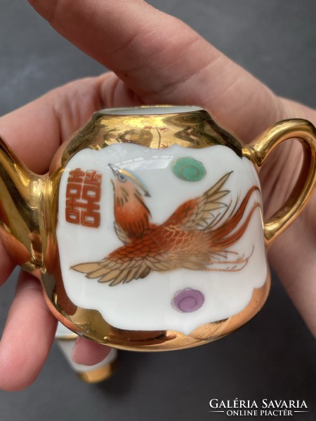 Jingdezhen kínai porcelán dúsan aranyozott kézi festett kis teás kanna, csésze