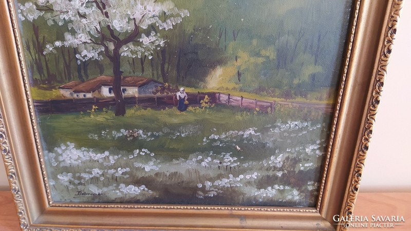 (K) Hangulatos tanya, tájkép, életkép festmény Debreczeni szignóval