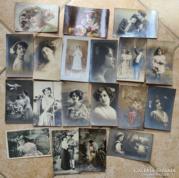 Collection of 19 antique postcards and greeting cards from around 1904-1910