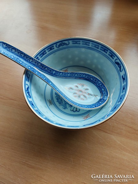 Rizsmintás, kék-fehér müzlis tálka - kínai porcelán