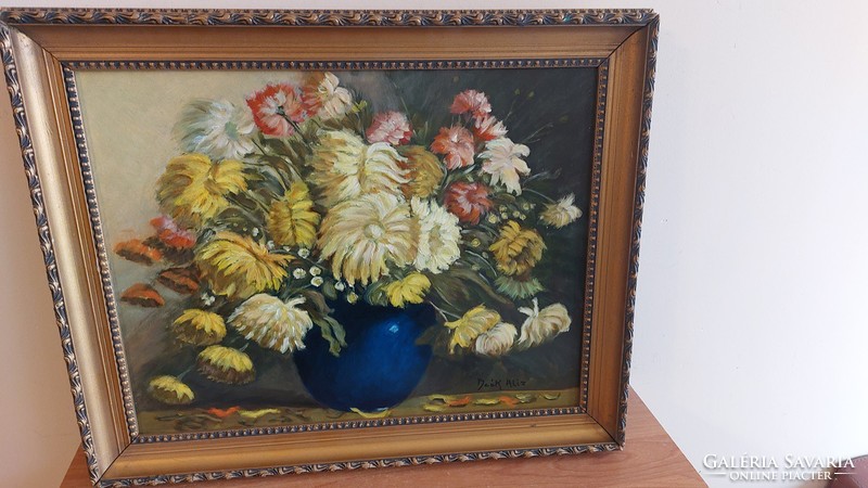 (K) Gyönyörű virágcsendélet festmény 57x48 cm