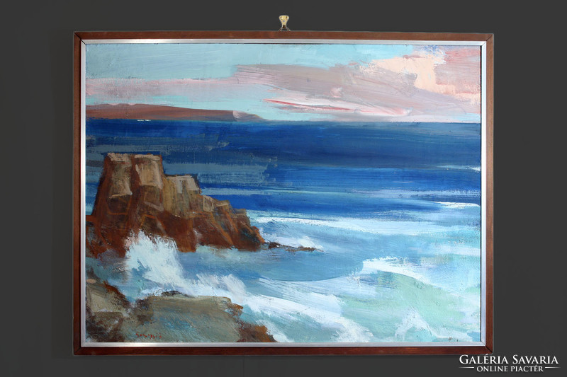 János Somogyi (1928-2010) coastal rocks 68x90cm beach rippling sea picture gallery
