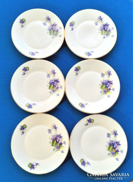 6 pcs Zolnay violet bouquet pattern cake or sandwich plate (1937)