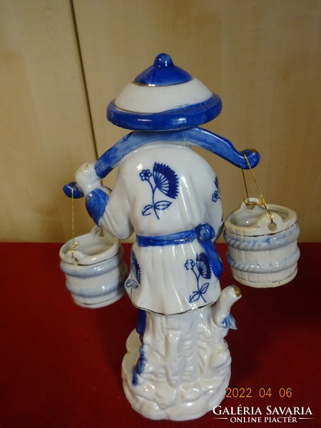 Kínai porcelán figura, vízhordó nő kézi festéssel, magassága 25,5 cm. Vanneki! Jókai.