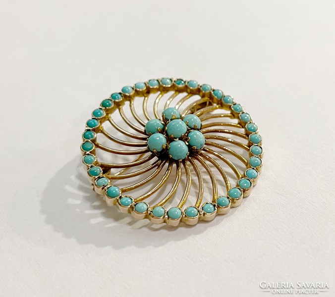 Antique 14k gold brooch with turquoise stones - 6.99G