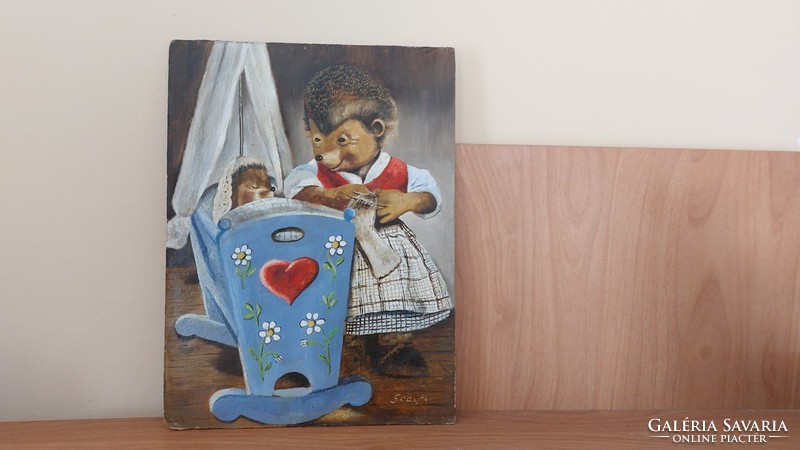 (K) Aranyos süni festmény, szignózott Graefe 22x29 cm
