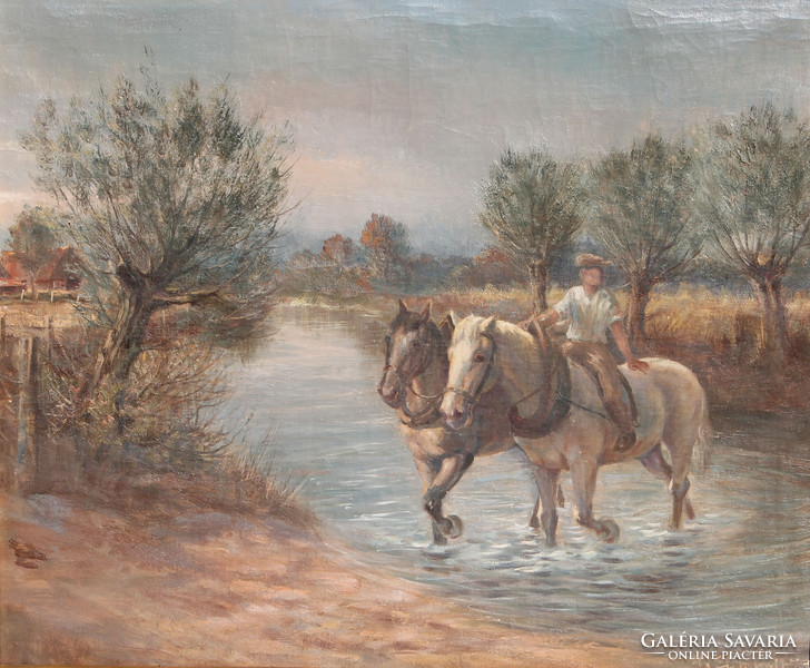 Európai  festő: Át a vizen! (Fiú lovakkal)