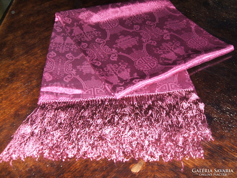 Unique hand fringed silk table runner