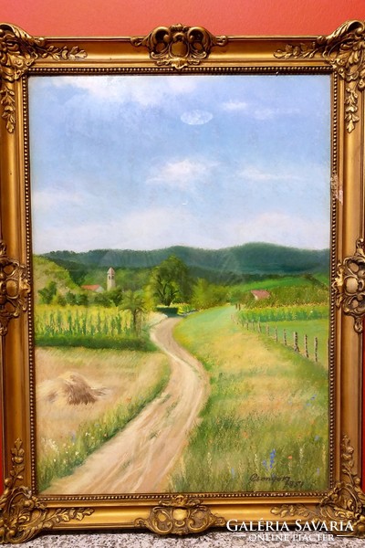Summer hillside landscape watercolor