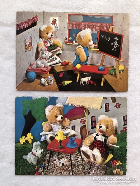 2 old teddy bear, teddy bear postcard - clean