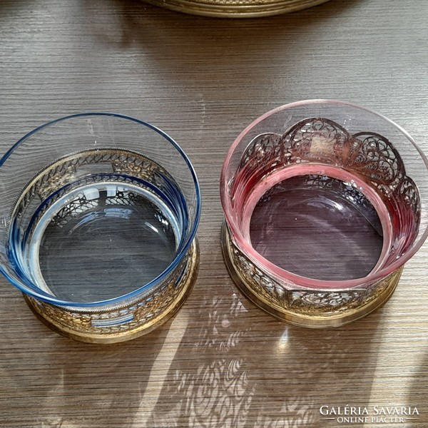 Glass serving in metal holder