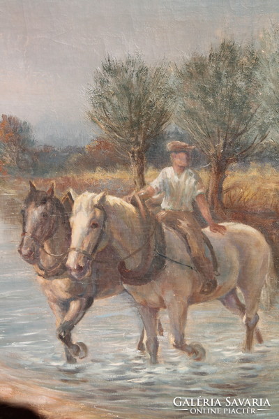 Európai  festő: Át a vizen! (Fiú lovakkal)