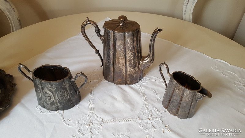 Antik,1900 körüli,ezüstözött alpakka teás-kávéskészlet