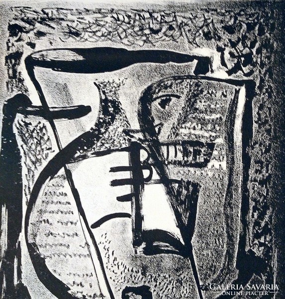 Zicherman Sándor: "Trombitás II." - számozott, aláírt litográfia 1964-ből