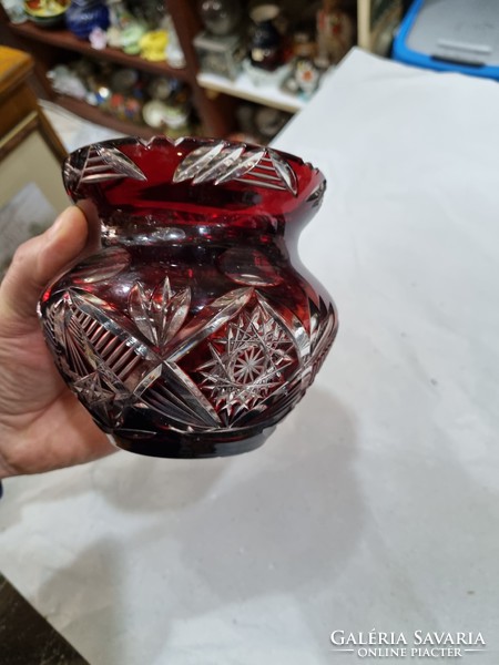 Old burgundy crystal vase