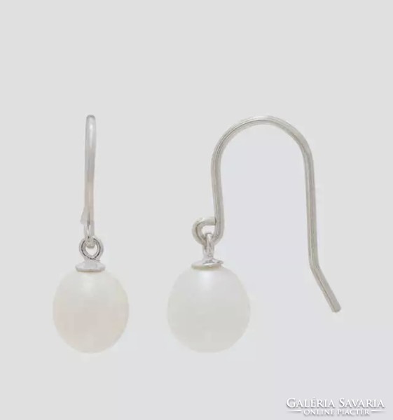 Amazing snow white cultured pearl 925 silver earrings - new