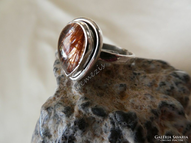 Genuine rutile quartz 925 silver ring 54