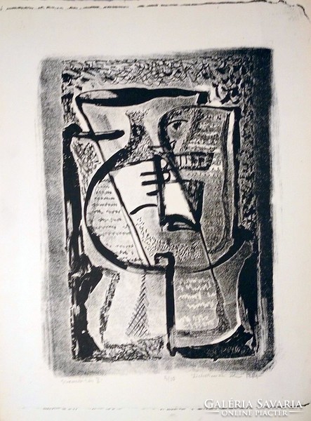 Zicherman Sándor: "Trombitás II." - számozott, aláírt litográfia 1964-ből