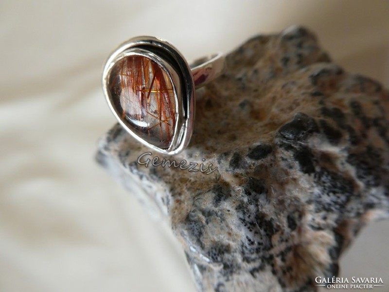 Genuine rutile quartz 925 silver ring 54