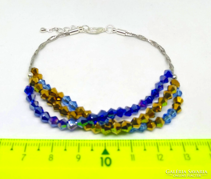 Austrian bicone crystal, 3 rows blue-gold bracelet