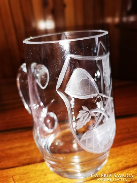 Etched glass beer mug