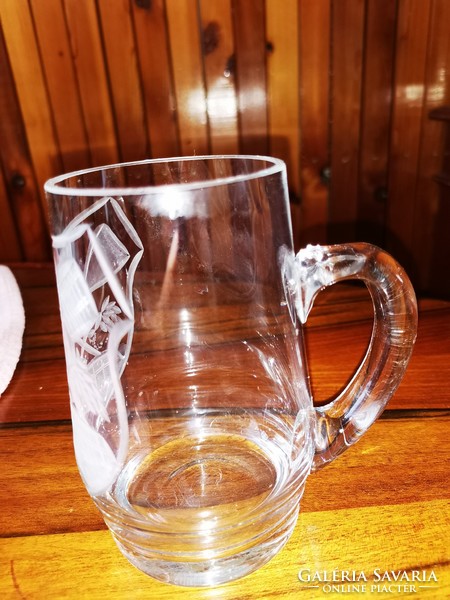 Etched glass beer mug