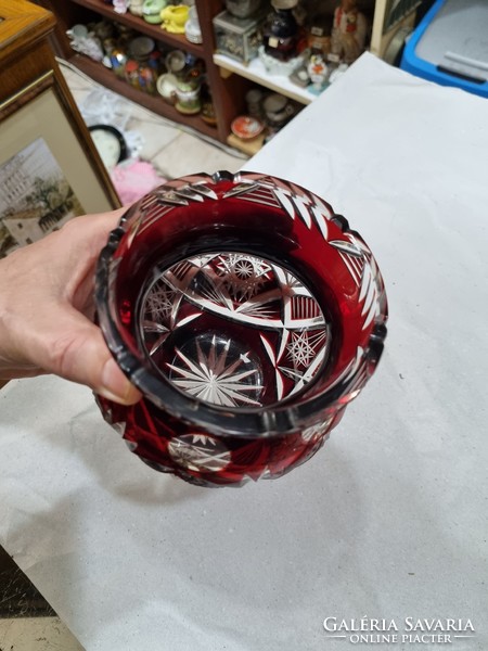 Old burgundy crystal vase