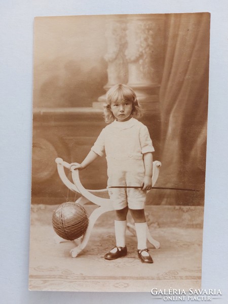Old postcard photo postcard with little boy with ball